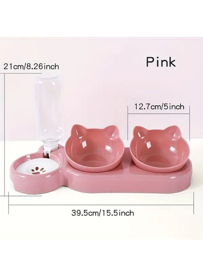 Deep Blue 3 In 1 Tilted Cat Bowl With Gravity Water Dispenser For Neck Protection - Image 4